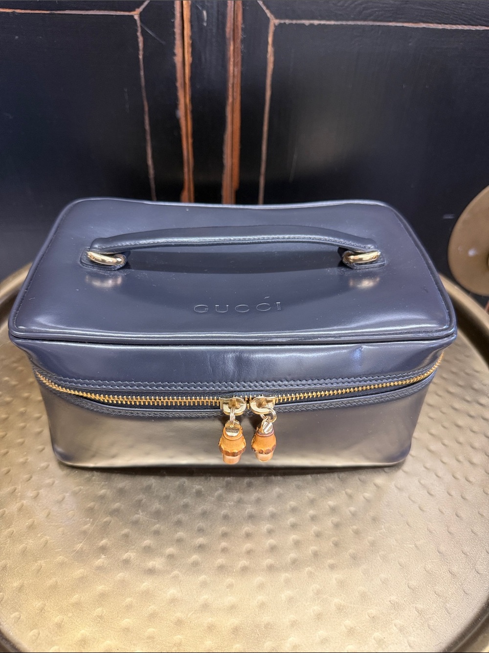 Gucci Bamboo Leather Vanity Case with Bamboo Zipper Pulls
